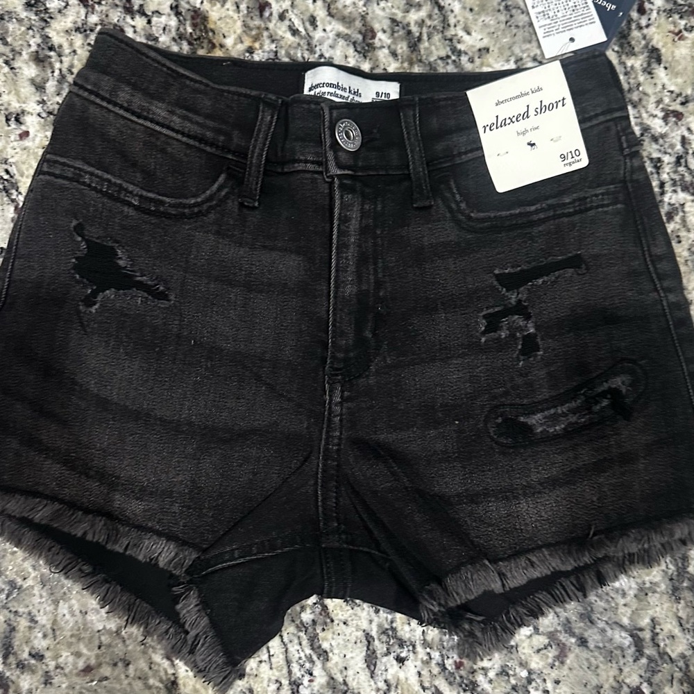 Abercrombie Kids Black Jean Shorts Distressed High-Waisted
